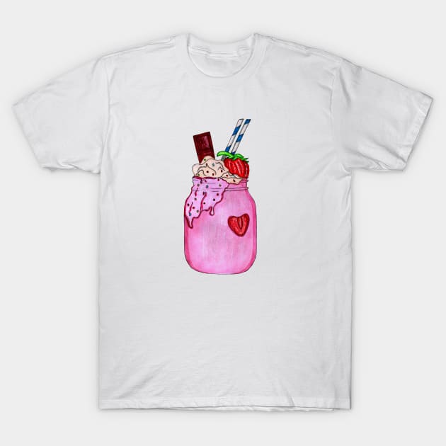 strawberry smoothie with cream, chocolate T-Shirt by linasemenova